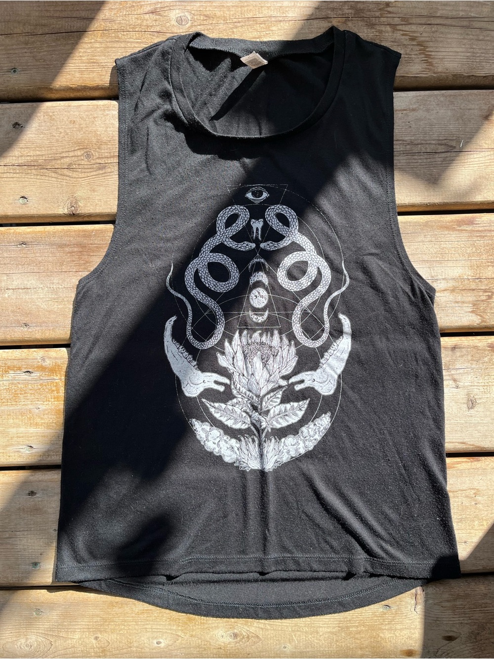 Small Black Graphic Tank with Snake & Moon Phase from FennecDesignCo